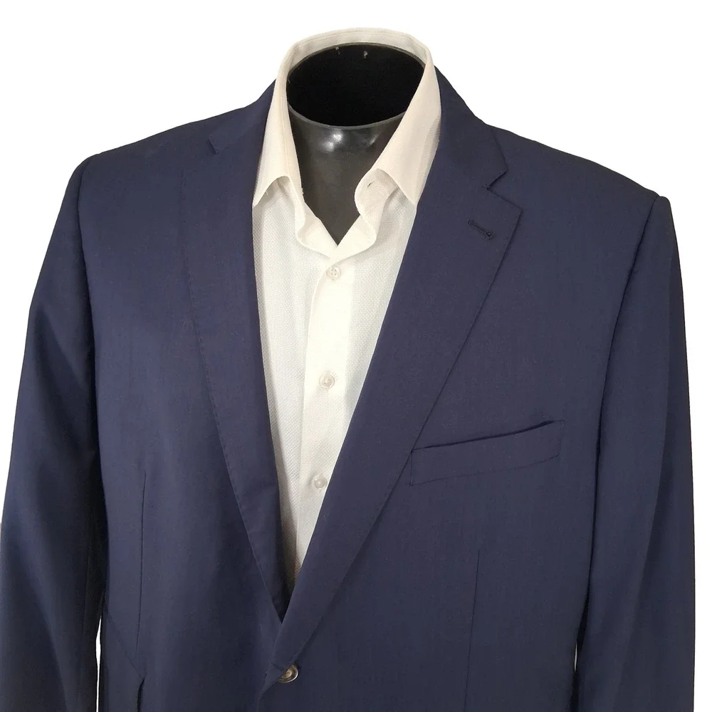 Indochino Blazer Mens 46S Navy Blue Guabello Super 120s Wool Double Vent Modern